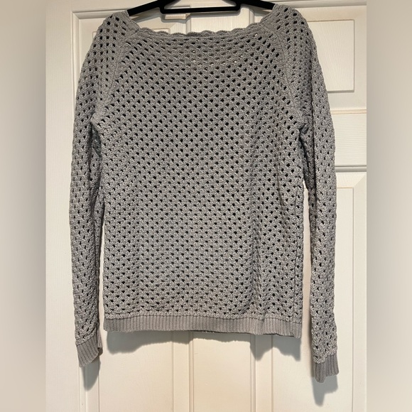 LOFT Light Gray Open-Knit Sweater - Picture 4 of 4
